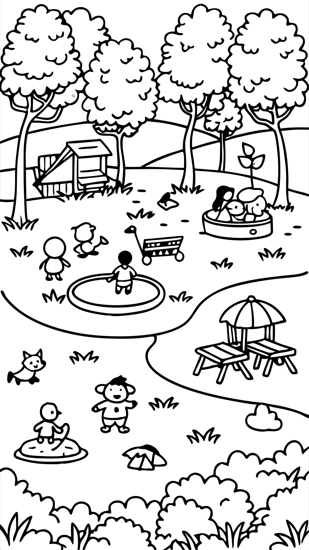 coloring page of a park